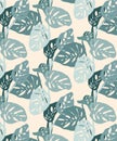 Seamless monstera leaves pattern, jungle mood in bright pastel tones Royalty Free Stock Photo