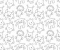 Seamless monsters pattern. thin line style Royalty Free Stock Photo