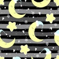 Seamless moon and stars pattern vector illustration