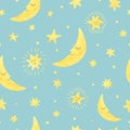 Seamless moon and stars pattern.