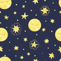 Seamless moon and stars pattern