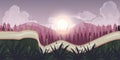 Seamless morning landscape, never ending vector nature background with separated layers for game design