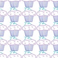 Seamless morning vector pattern. Sketch graphic text illustation. Muffin icon