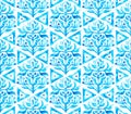 Seamless moroccan pattern. Hexagons vintage tile. Blue and white watercolor ornament painted with paint on paper. Handmade. Print