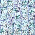 Seamless mosaic of blue plants of the underwater world, algae stained glass window. Hand drawn vector floral pattern Royalty Free Stock Photo