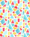 Seamless mosaic pattern with watercolor tiles. Stained glass vector background. Orange. yellow, blue and red geometry Royalty Free Stock Photo