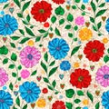 Seamless motley pattern with colorful doodle flowers