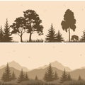 Seamless Mountain Landscape with Trees Silhouettes Royalty Free Stock Photo