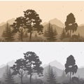 Seamless Mountain Landscape with Trees Silhouettes Royalty Free Stock Photo