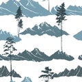 Seamless mountain with trees. background. Hand drawing. Not AI. Vector illustration