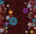 Seamless multicolor floral pattern. Geometrical background.Brown flowers. - illustration