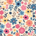 Seamless multicolored pattern with different flowers. Vector graphics