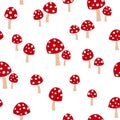 Seamless mushroom pattern. Vector illustration on white background.