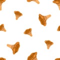 Seamless mushroom pattern with chanterelles. Endless autumn background, repeating fall print, texture with forest fungi