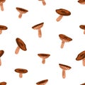 Seamless mushroom pattern. Endless autumn background, texture. Repeating fall print, forest fungi for wrapping, textile