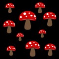 Seamless mushroom pattern on black background