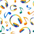 Seamless musical pattern - notes, headphones