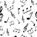 Seamless musical pattern with notes and treble clef