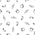 Seamless musical pattern - Quaver Notes, headphones, treble clef