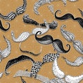 Seamless mustache barber tools vintage brown tone background design illustration series3.