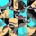 seamless mustache free style barber tools shop pattern illustration