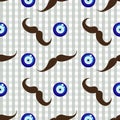 Seamless mustache pattern with evil eye bead