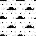 Seamless mustache pattern on polka dots background