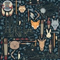 Seamless Native American pattern with night landsc