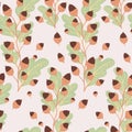 Seamless natural autumn pattern with oak leaves and acorns Royalty Free Stock Photo