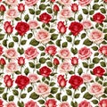 Seamless natural floral pattern with roses and leaves