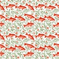 Seamless natural floral pattern with twigs and leaves