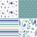 Seamless natural ornament patterns set