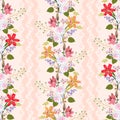 Seamless natural pattern with romantic floral wreath of lilies, roses, bell flowers, buds of spirea and branches with berries Royalty Free Stock Photo