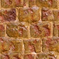 Seamless wet weathered orange brick wall texture made of stone. background, architecture. Royalty Free Stock Photo