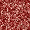 Seamless nature plants background burgundy maroon white beige hand drawn branches. Contour wild grass floral repeating abstract