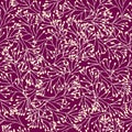 Seamless nature plants background purple burgundy maroon white beige hand drawn branches. Contour wild grass floral repeating