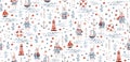 Seamless nautical baby pattern with sea rabbit, bunny, fish, anchor,. Nursery marine kids childish background. Royalty Free Stock Photo