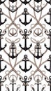 Seamless nautical pattern with anchors and ropes on white background Royalty Free Stock Photo