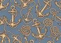 Seamless nautical pattern featuring brown anchors intertwined Royalty Free Stock Photo