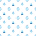 Seamless nautical pattern with ship, anchor and