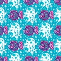 Seamless nautical pattern. Tropical fish and Jellyfish background. Royalty Free Stock Photo