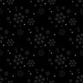 Seamless navy black background with snowflakes. Pattern snowfall with sparkling flares. Royalty Free Stock Photo