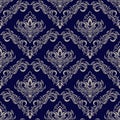 Seamless navy blue Wallpaper with damask Ornament for design