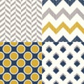 Seamless navy and yellow geometric textile background pattern for home interior design