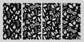 Seamless neo folk art vector patterns set with flowers, black and white floral design. Neo folk style endless background Royalty Free Stock Photo