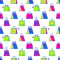 Seamless neon-colored pattern of stylized shopping bags. Hand-drawn collection. Vector illustration Royalty Free Stock Photo