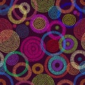 Seamless neon print. Grunge texture. Ink points, circles, ovals.