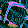 Seamless Neuron Cell. Hypnotic Texture. Human Neuron Cell. Crayon Ornate Pattern. Scientific Fractal Background. Psychedelic