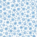 Seamless New Year and Christmas pattern. Blue watercolor snowflakes on a white background. Print for wrapping paper. Hand-drawn Royalty Free Stock Photo