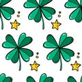 Seamless nice green pattern with happy clover, vector